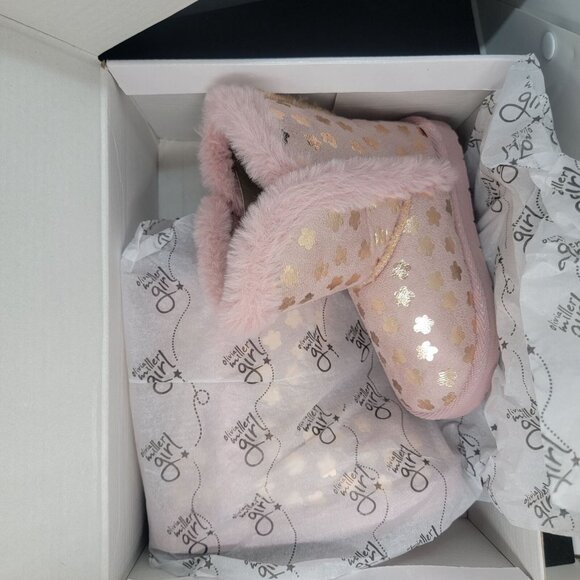 🦋Girls Winter Boots Sz 5 Flower Rose Gold Metallic Butterfly Faux-Fur Slipper🦋 - Picture 6 of 9